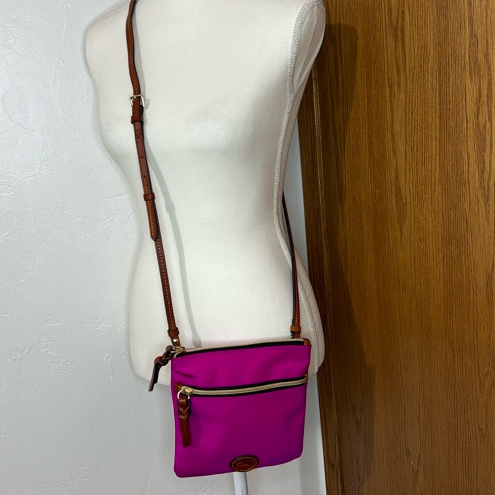 Dooney & Bourke magenta nylon double entry crossbody